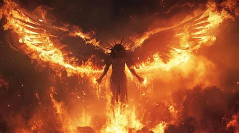 A fierce angel with a spiked tail and molten lava dripping from their ...