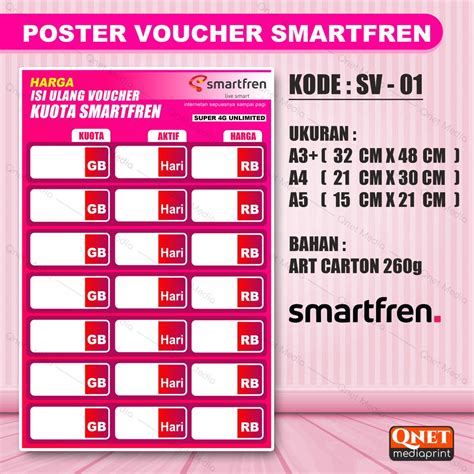 Poster Counter Price List Of SMARTFREN Quota VOUCHER (CUSTOM) | Shopee Singapore