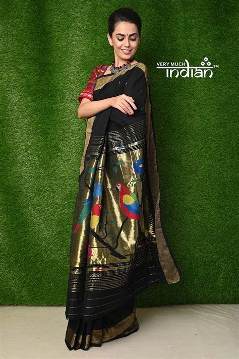 Buy Exclusive Cotton Handloom Paithani - Black Colour with Designer 3 ...