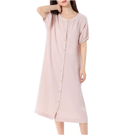 fheaev Robes For Women Cotton Button Knee Length Bathrobe Lightweight ...