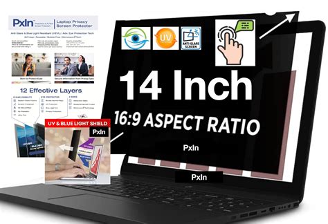 PxIn 14 Inch Privacy Screen Filter - NO Eye Strain | Anti-Blue Light ...