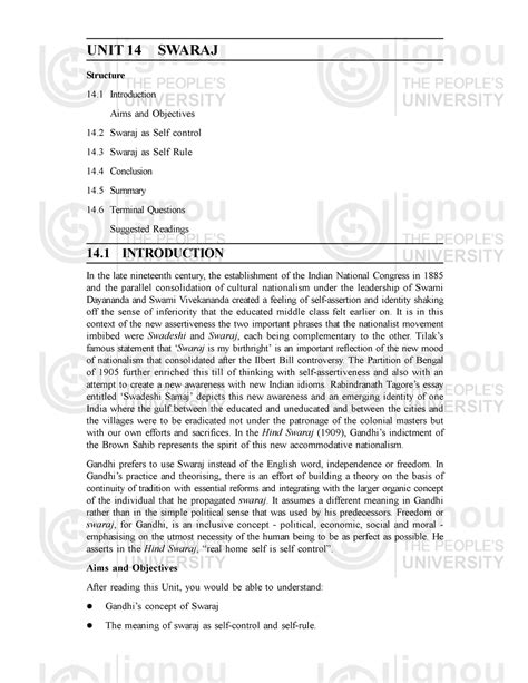 Unit-14 Swaraj Ignou - UNIT 14 SWARAJ Structure 14 Introduction Aims ...