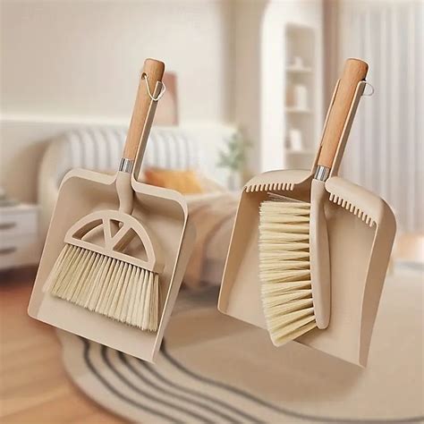 Dustpan and Broom Set with Wooden Handle, Compact Cleaning Kit for Sofa ...