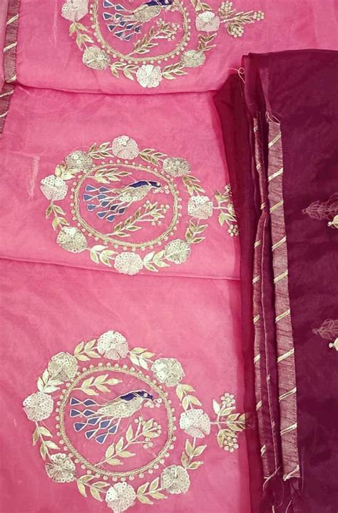 Pink Gota And Zardozi Work Organza Saree - Luxurionworld