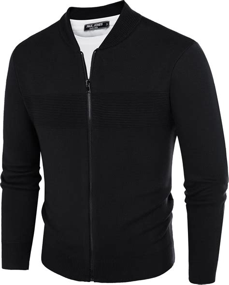 PJ PAUL JONES Men's Full Zip Up Sweater Casual Stand Collar Cardigan ...