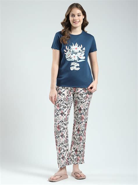 Buy Women Blue Printed Round Neck Half Sleeve Lower Set Online in India ...