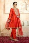 Buy Red Viscose, Silk Gota Patti, Embroidery Round Neck Floral Anarkali ...
