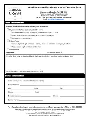 Fillable Online Good Samaritan Foundation Auction Donation Form Fax ...