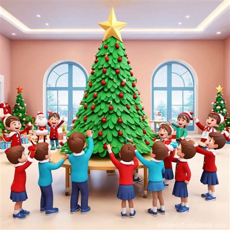 Primary School's Joyful Christmas Party | Stable Diffusion Online