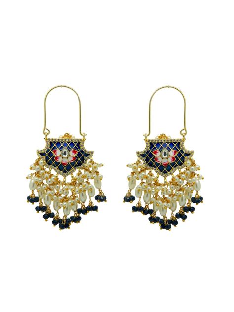 Buy Blue Meenakari Maang Tikka with Earrings | Jewellery by Johori