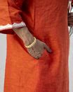 Pure Linen A-Line Orange Kurta With White Hand Embroidery and Mirror H ...