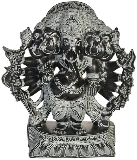 Exotic India Five Headed Blessing Ganesha - Katappa Stone Statue ...