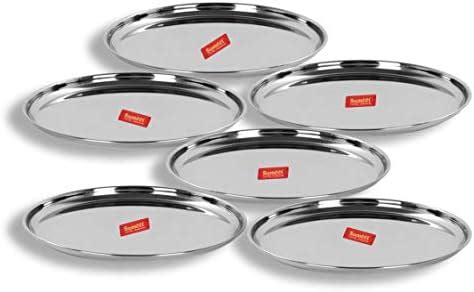 Buy S.R.B.B Round Stainless Steel Thali Set of 6 pcs 29.5 cm Classic ...