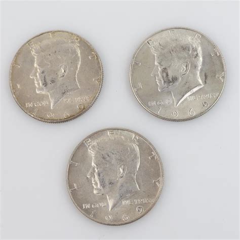 Three 1969-D US Kennedy Silver Clad Half Dollars | Property Room