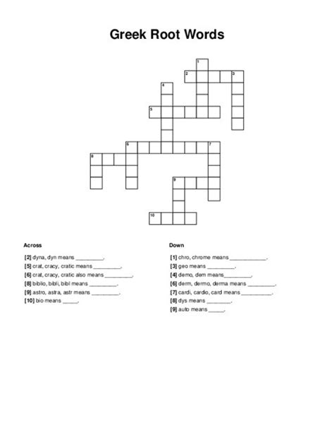 Greek Root Words Crossword Puzzle