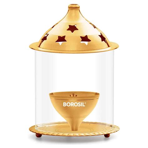 Buy Borosil Brass Akhand Diya With Glass Chimney Large HDTRAKDB350 ...