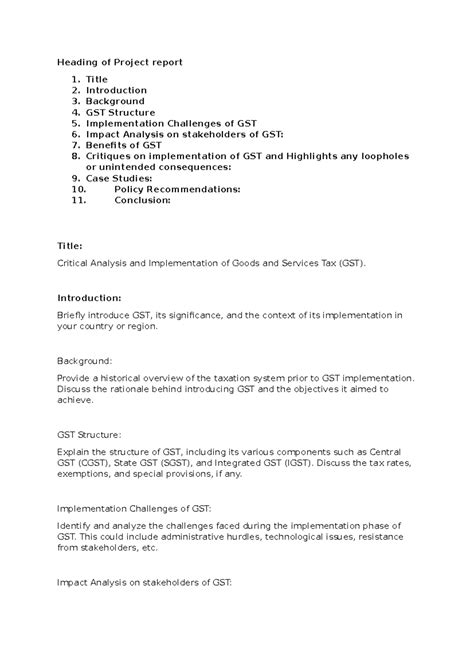 Project report - itr filings - Heading of Project report 1. Title 2 ...
