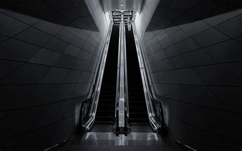 Download wallpaper 2560x1600 escalators, lights, subway, station, black ...