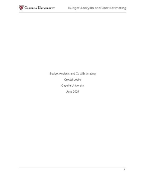 PM-FPX5333 Assessment 1 - Budget Analysis and Cost Estimating Crystal ...