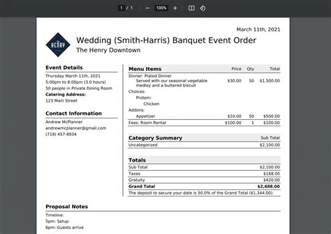 Hotel Banquet Event Order Template