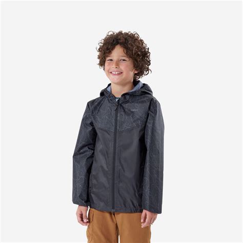 Kids’ waterproof, zipped hiking jacket, 7-15 years, MH100 - Grey