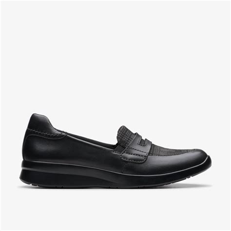 Women's Ellowyn Penny Black Leather Slip Ons | Clarks
