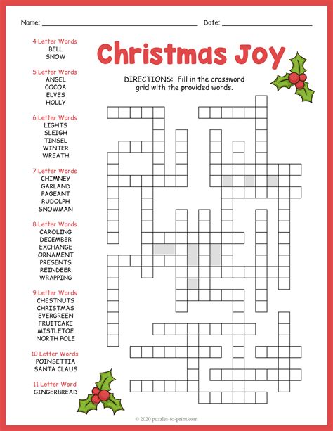 Christmas Crossword Fill In