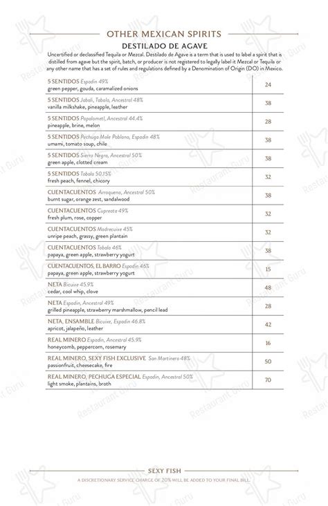 Menu at Sexy Fish Miami pub & bar, Miami