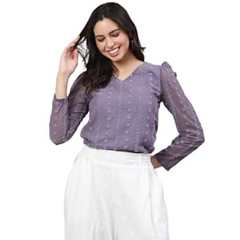 Akimia Top for Women and Girls Western Stylish Taupe Self Design Puff ...