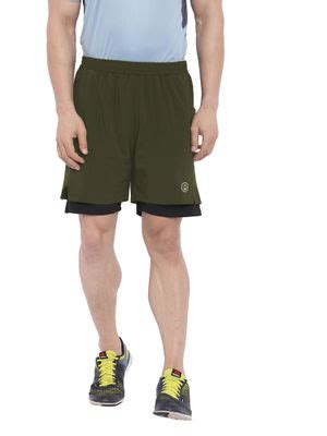 Buy CHKOKKO Olive Men Double Layer Gym Shorts Online