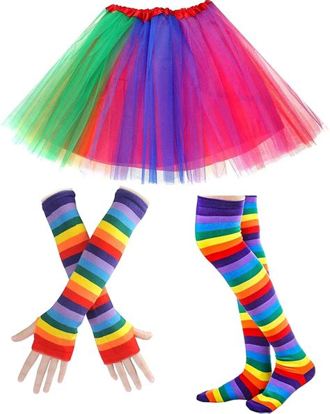 Buy Faylapa 1970s 1980s Fancy Outfits Rainbow Costume Accessories ...