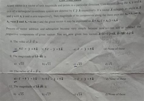 ase A unit vector is a vector of unit magnitude and points in a ...