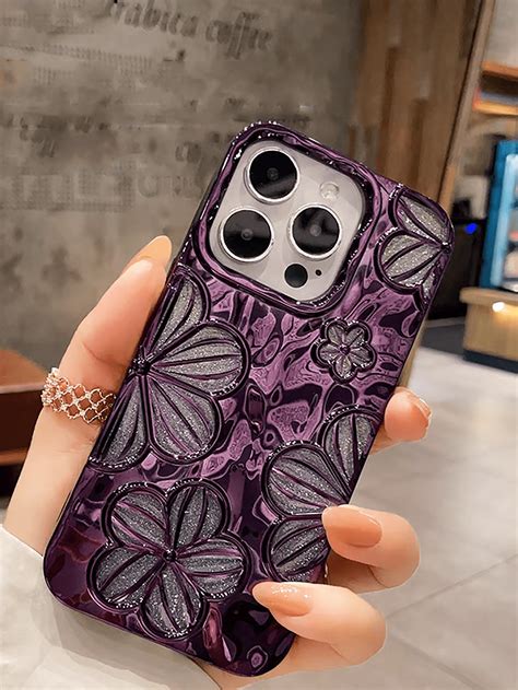 Metallic Glitter Vintage Minimalist 3D Oil Painting Floral TPU Phone Case Compatible With IPhone ...