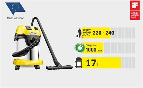 KARCHER WD3 PSV | Vacuum Cleaner | 1000W | 17L Tank | Power Tool Socket ...
