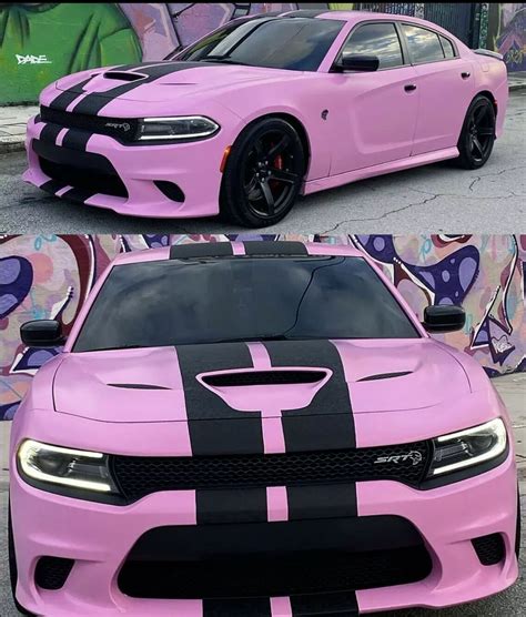 Pink Dodge Charger with Black Stripes