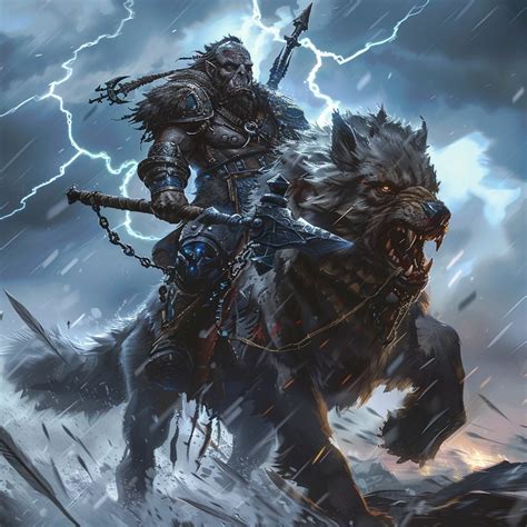 An orc chieftain astride a massive Character Art