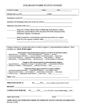 Colorado PASRR Status Change Form - Blank Fillable Template | Fill Out ...
