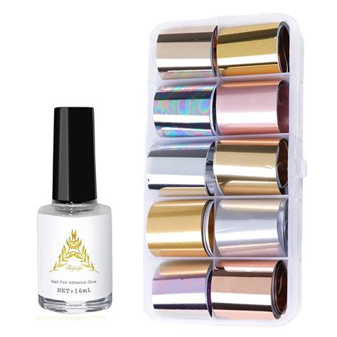 AIFAIFA Metallic Nail Foils Transfer with Nail Glue, 10 Color Metallic ...
