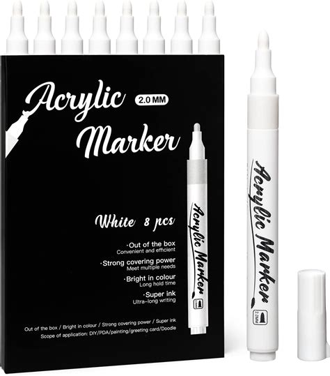 Mzh Art White Markers Pen, 8 Pack White Paint Pens, Fine Tip, Acrylic ...