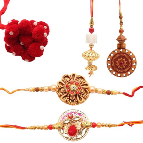 Buy Pavitra Bandhan 4 Designer Handmade Rakhi And 10 Ram Rakhi Set For ...