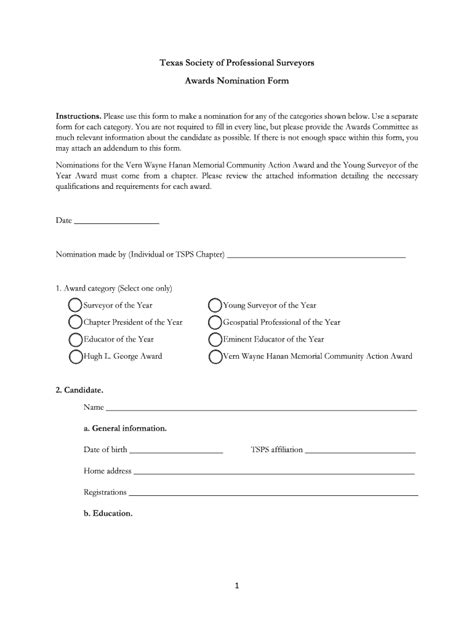 Fillable Online Texas Society of Professional Surveyors Awards ...