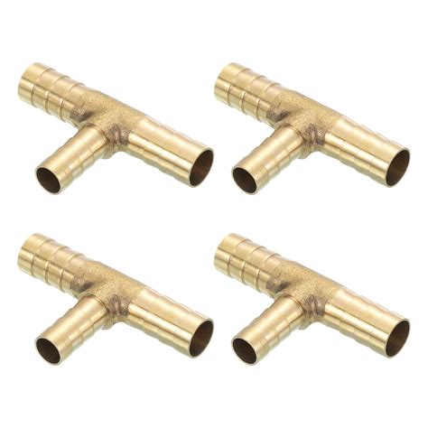 4 Pack Brass Hose Barb Fitting Tee 3 Way Connector Coupler, 3/8"x5/16"x3/8" ID Brass Fitting Air ...