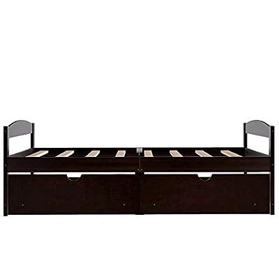 Buy Twin Platform Bed with Drawers, Rockjame Solid Pine Wood Bed Frame ...