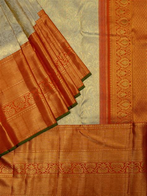 Kanjeevaram Kanchi Pattu All Over Butta Gold Zari With Contrast Border ...