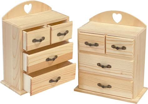 Unfinished Wood box with Mini Drawers for Jewellery,Small Wooden ...