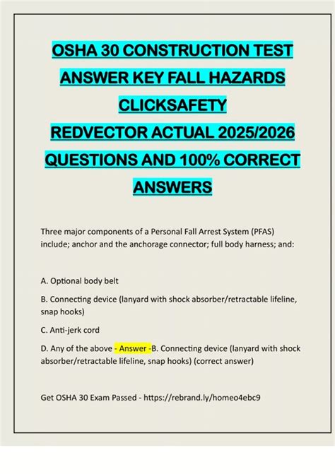 OSHA 30 CONSTRUCTION TEST ANSWER KEY FALL HAZARDS CLICKSAFETY REDVECTOR ...