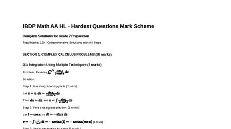IBDP Math AA HL Hardest Questions Mark Scheme & Solutions - Studocu