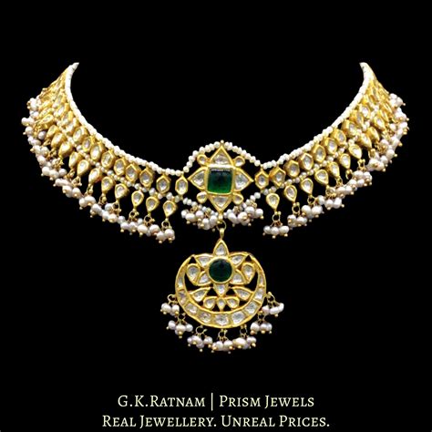 18k Gold and Diamond Polki Matha Patti with antiqued natural hyderabad ...