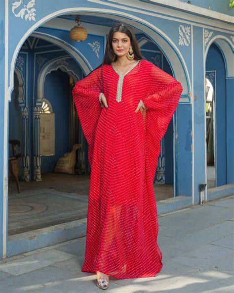 RED BANDHEJ FABRIC KAFTAN WITH INNER – Gulabi Dori