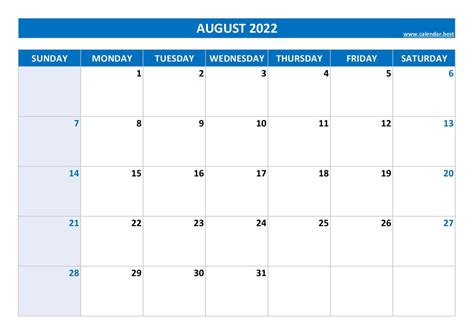 August 2022 calendar -Calendar.best